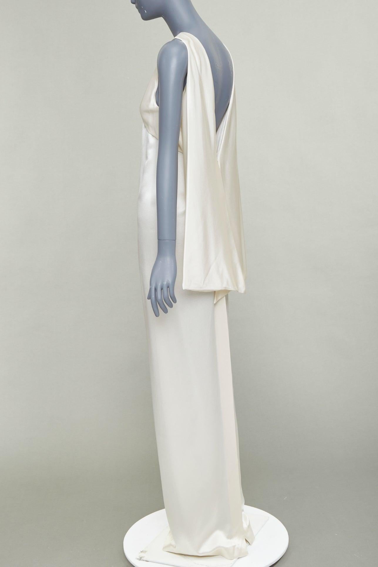 SAINT LAURENT 2022 Runway Bridal Satin drapiert zurück Reich Spalte Kleid FR34 XS im Angebot 3