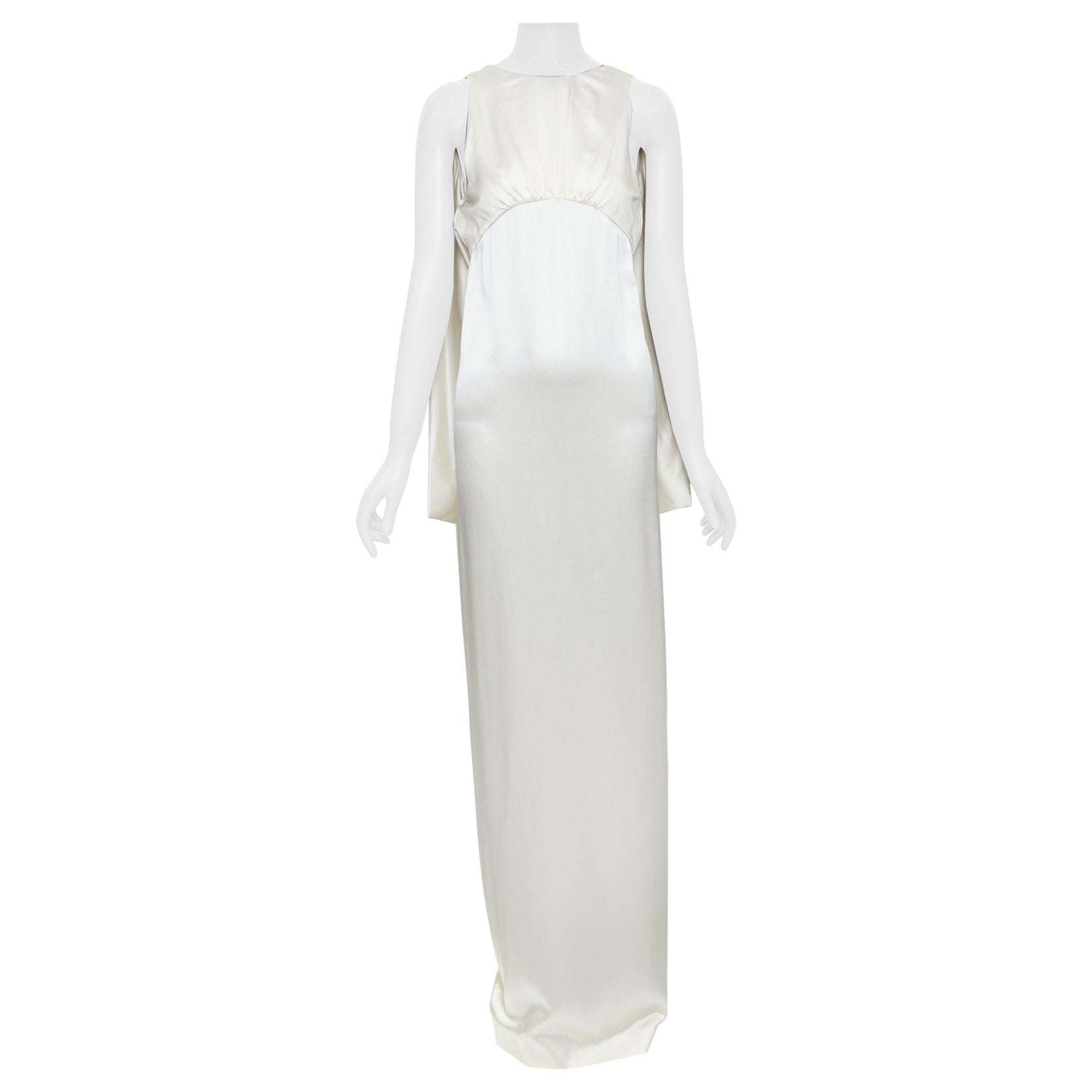 SAINT LAURENT 2022 Runway Bridal satin draped back empire column gown FR34 XS