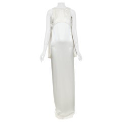 SAINT LAURENT 2022 Runway Bridal satin draped back empire column gown FR34 XS