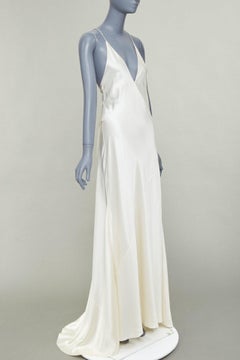 SAINT LAURENT 2022 Runway Bridal satin plunge open back bias cut gown FR36 S