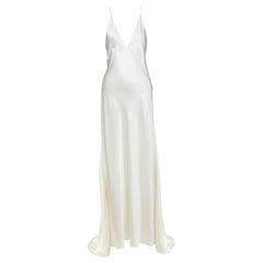 SAINT LAURENT 2022 Runway Bridal satin plunge open back bias cut gown FR36 S