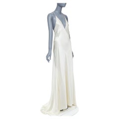 SAINT LAURENT 2022 Runway Bridal satin plunge open back bias cut gown FR40 L