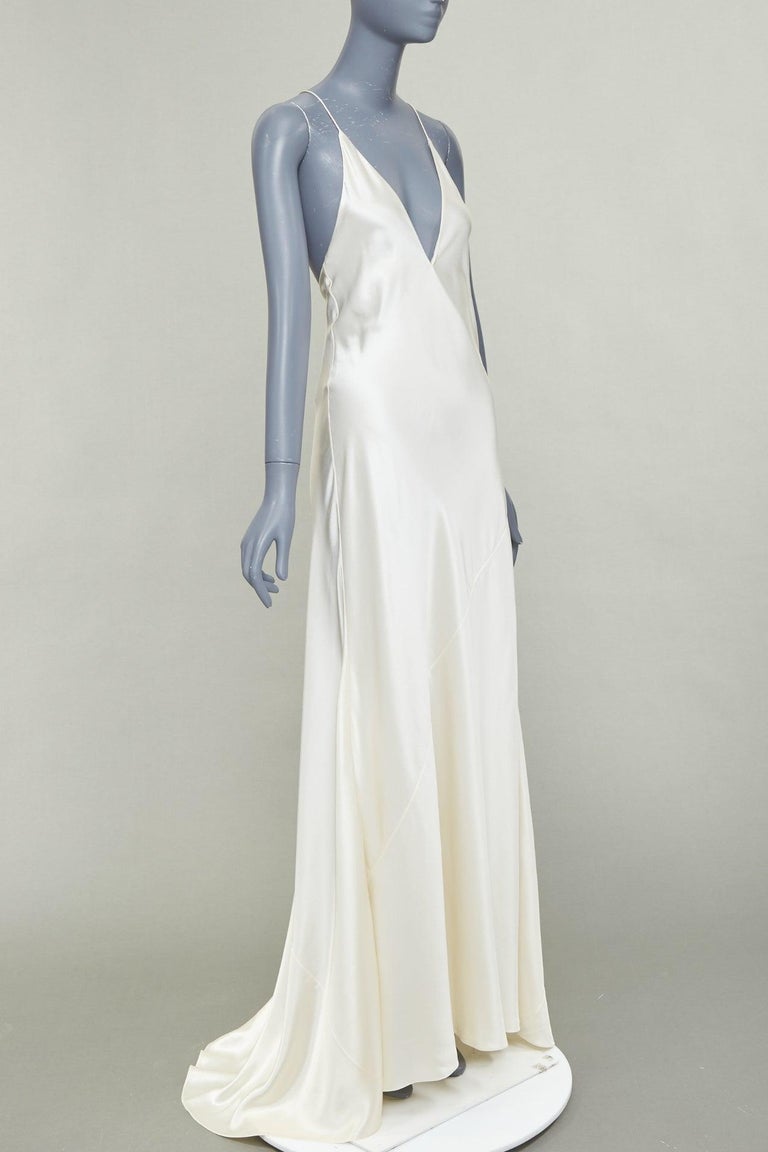 SAINT LAURENT 2022 Runway Bridal satin plunge open back bias cut gown FR42  XL at 1stDibs