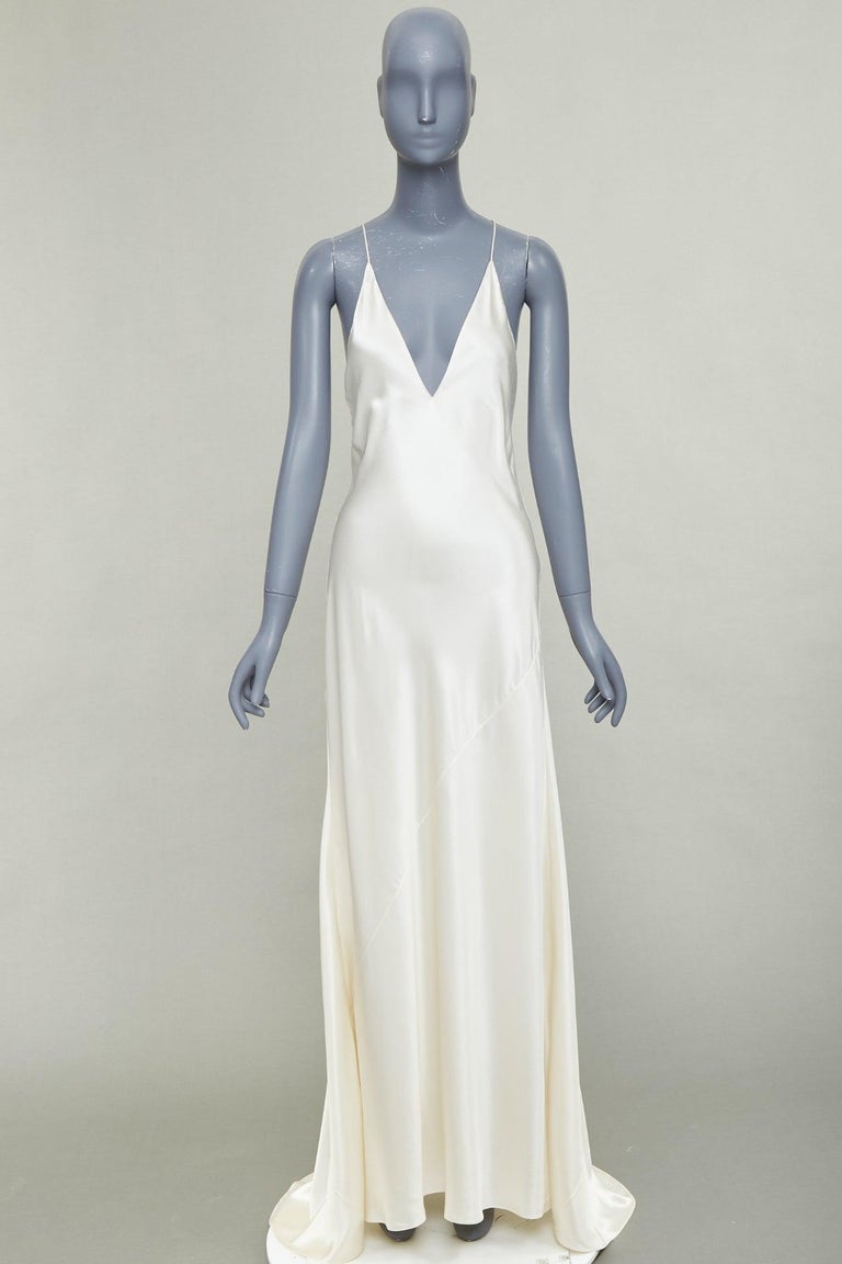 SAINT LAURENT 2022 Runway Bridal satin plunge open back bias cut