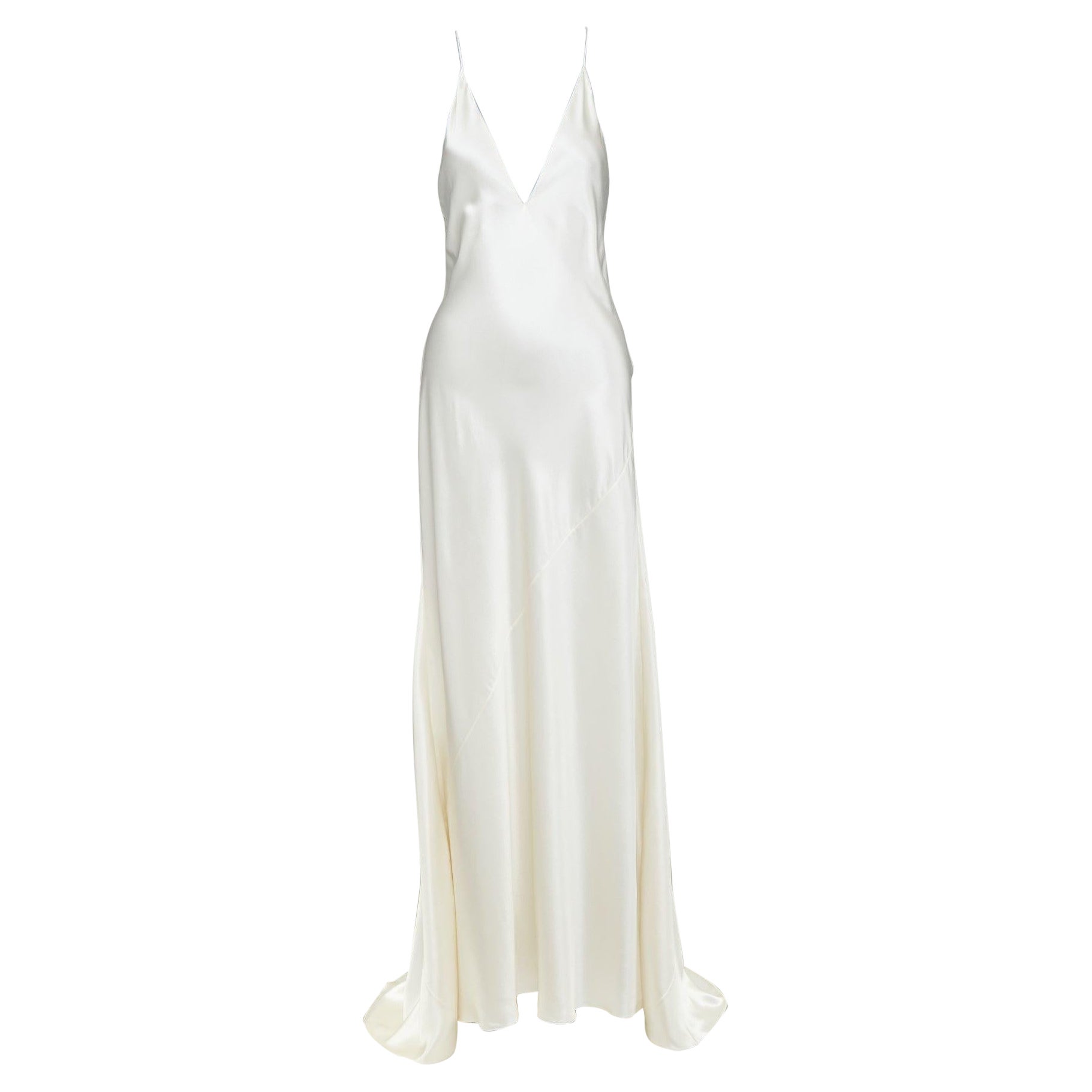 SAINT LAURENT 2022 Runway Bridal satin plunge open back bias cut Kleid FR42 XL