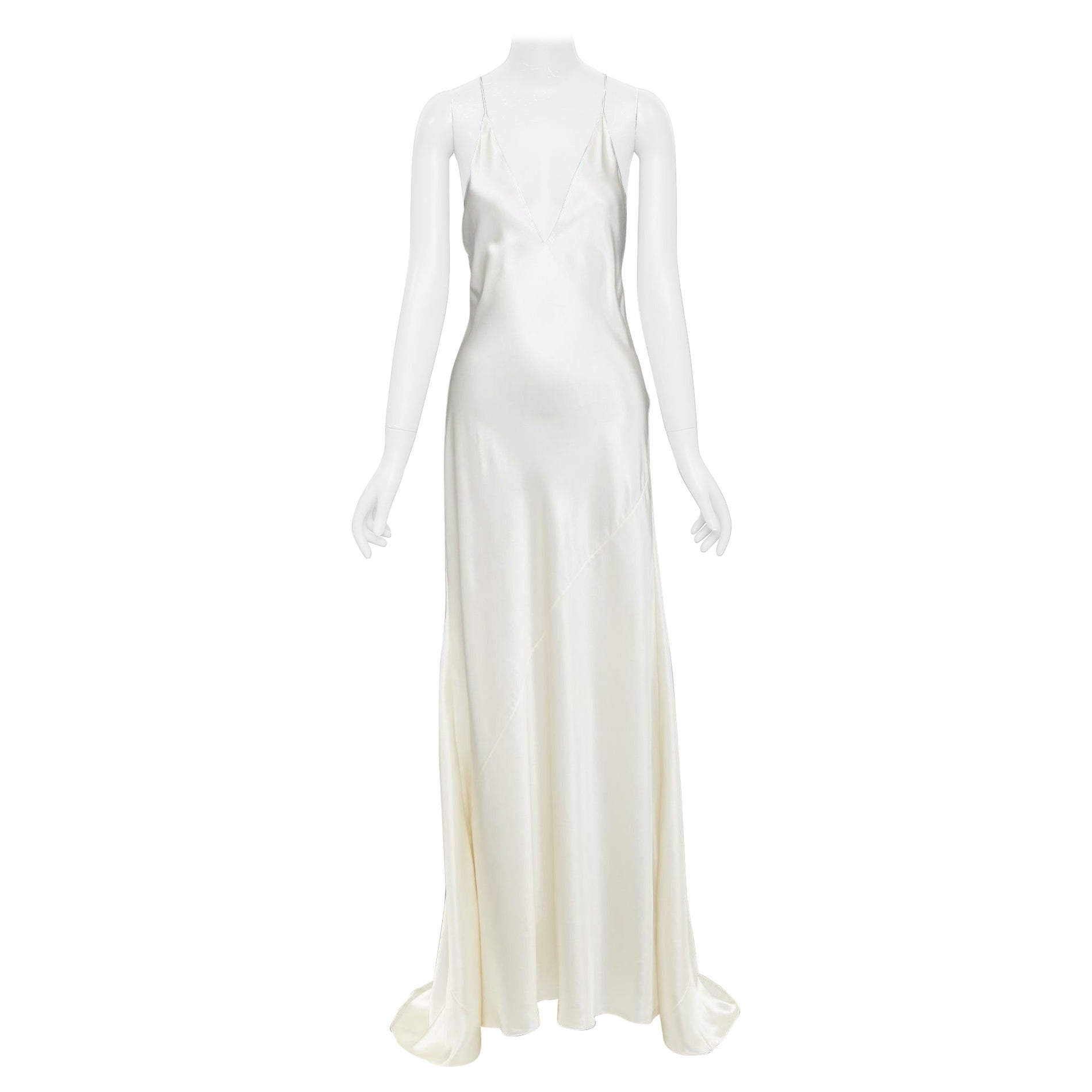 SAINT LAURENT 2022 Runway Bridal silk satin open back bias cut gown FR38 M