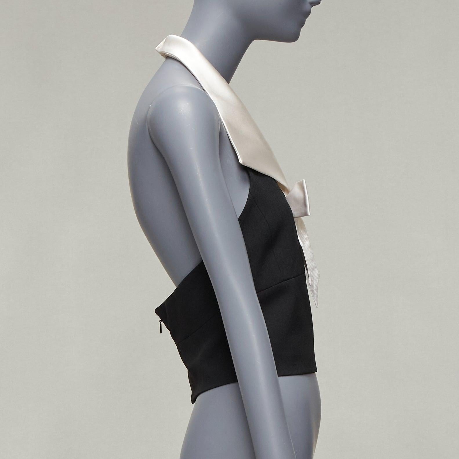 SAINT LAURENT 2022 Runway cream silk halter collar bow black cropped top FR38 M For Sale 1