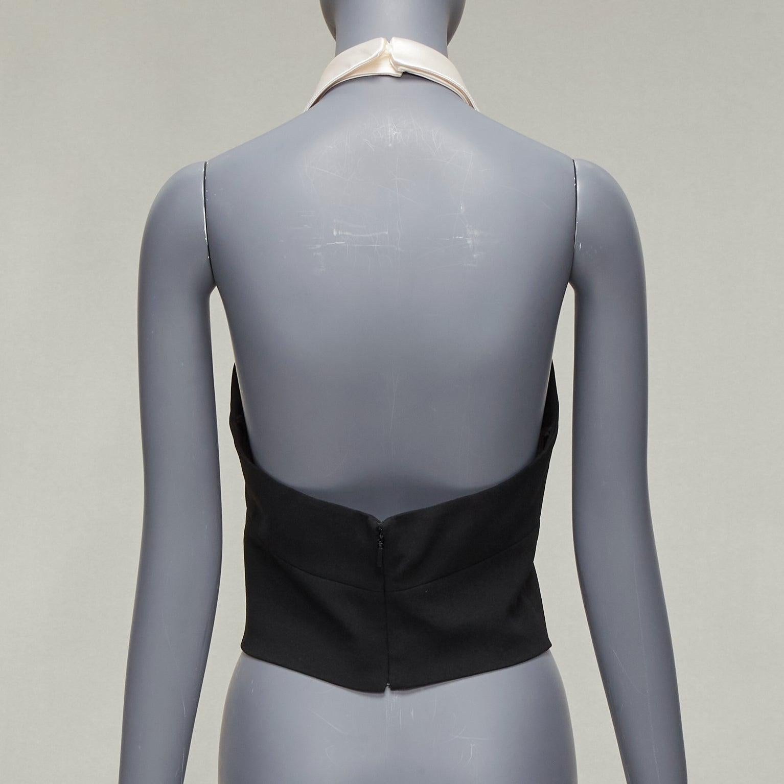 SAINT LAURENT 2022 Runway cream silk halter collar bow black cropped top FR38 M For Sale 2