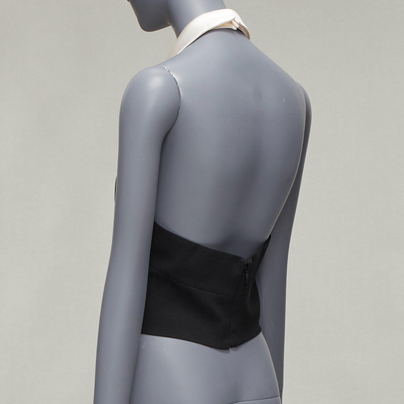 SAINT LAURENT 2022 Runway cream silk halter collar bow black cropped top FR38 M For Sale 3