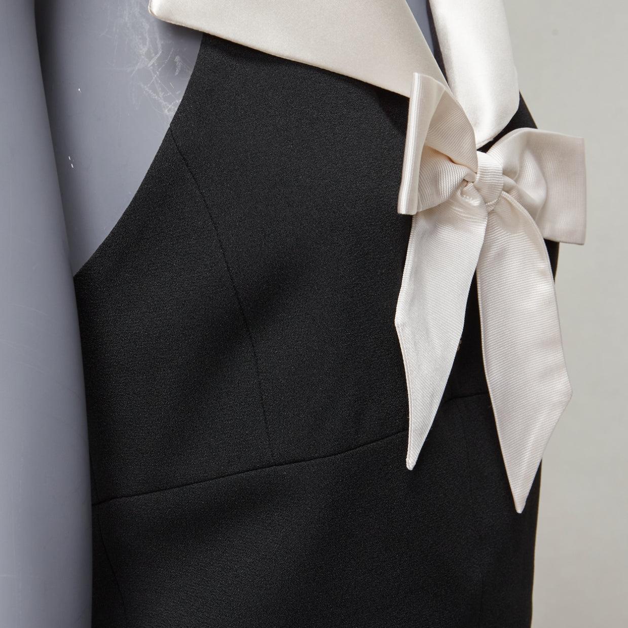 SAINT LAURENT 2022 Runway cream silk halter collar bow black cropped top FR38 M For Sale 4