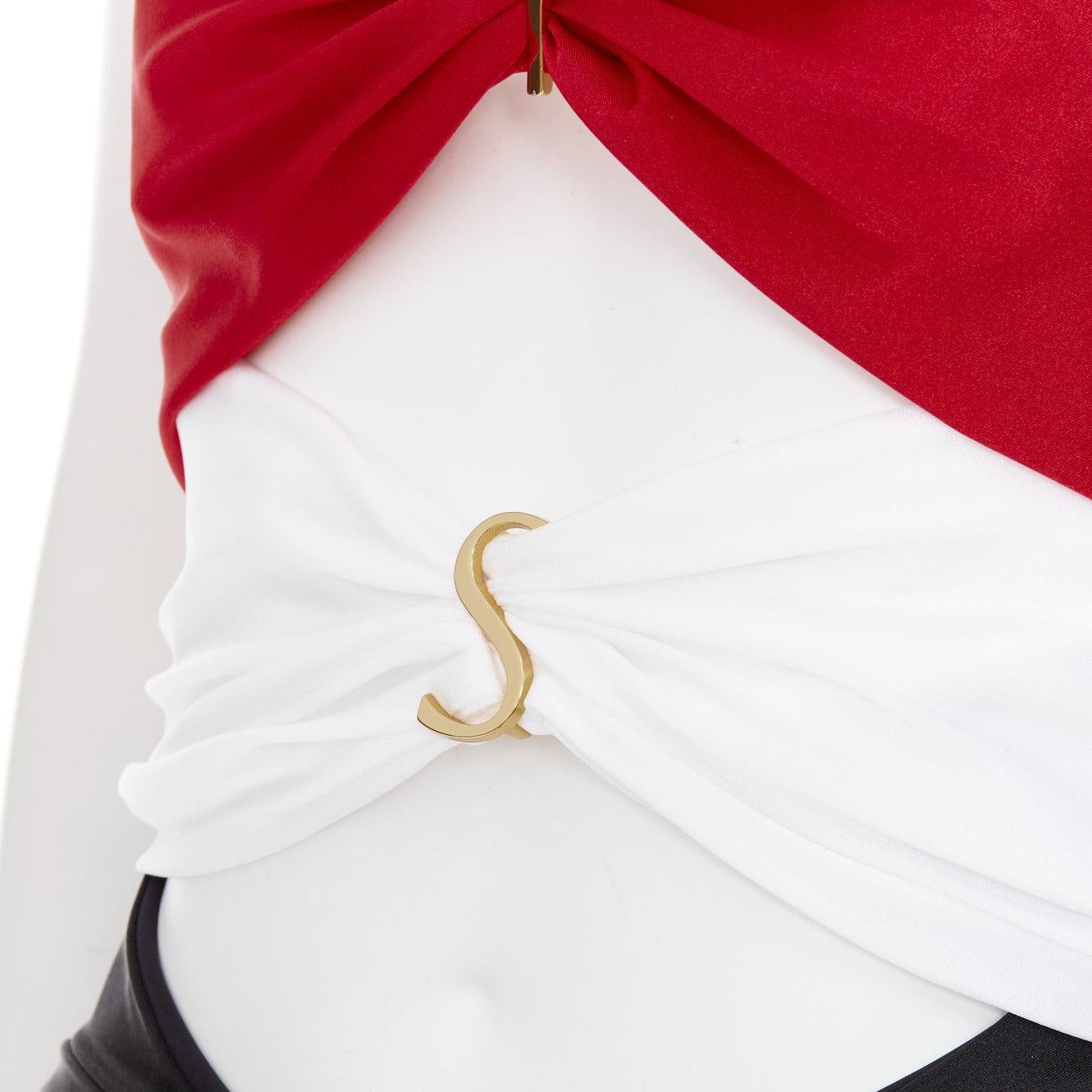 SAINT LAURENT 2022 Runway cutout bandeau red black YSL logo catsuit Sz.2 M
Reference: TGAS/F00439
Brand: Saint Laurent
Designer: Anthony Vaccarello
Collection: Spring Summer 2022 - Runway
Material: Polyamide, Blend
Color: Black, Red
Pattern: