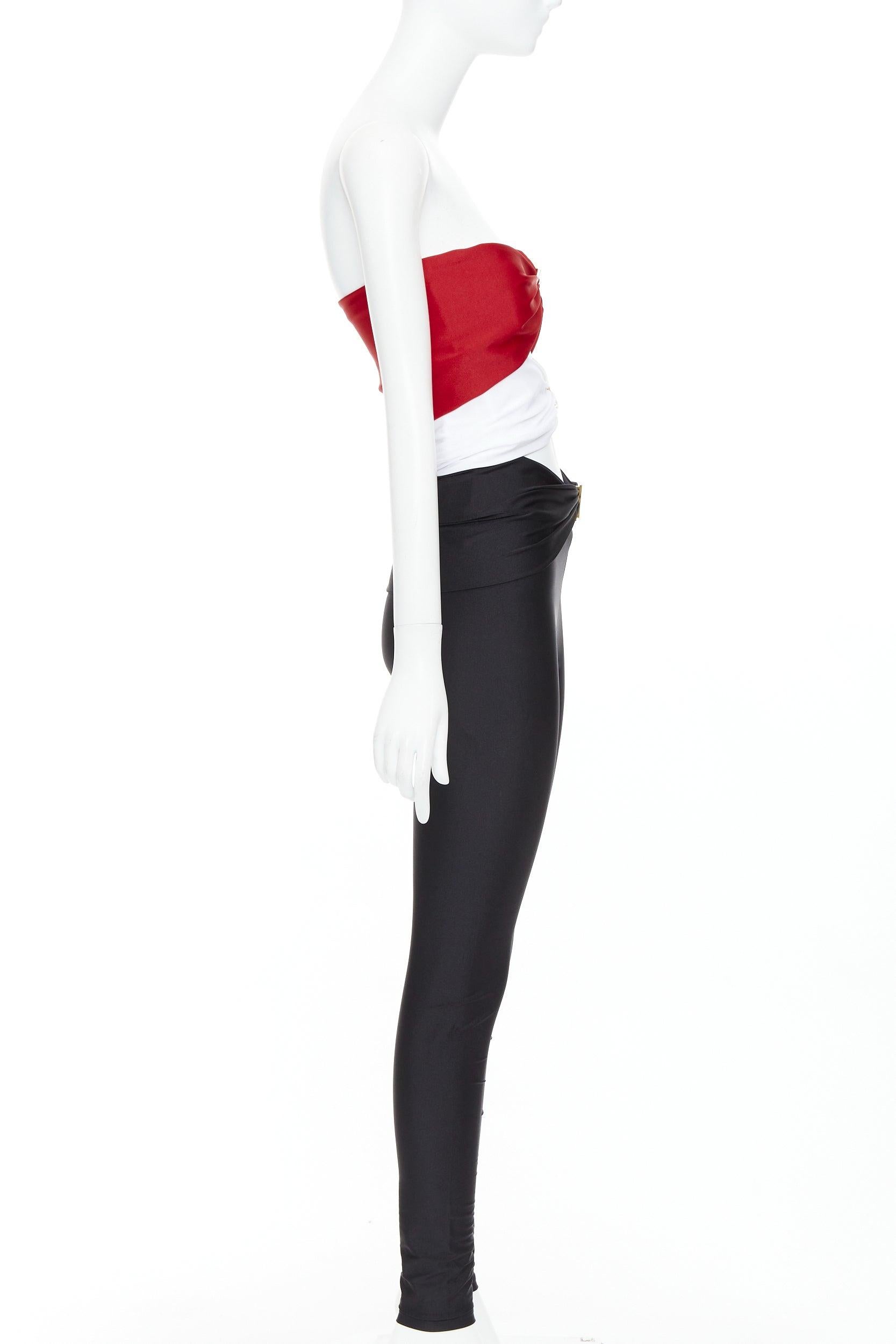 De las mujeres SAINT LAURENT 2022 Runway cutout bandeau red black YSL logo catsuit Sz.2 M en venta