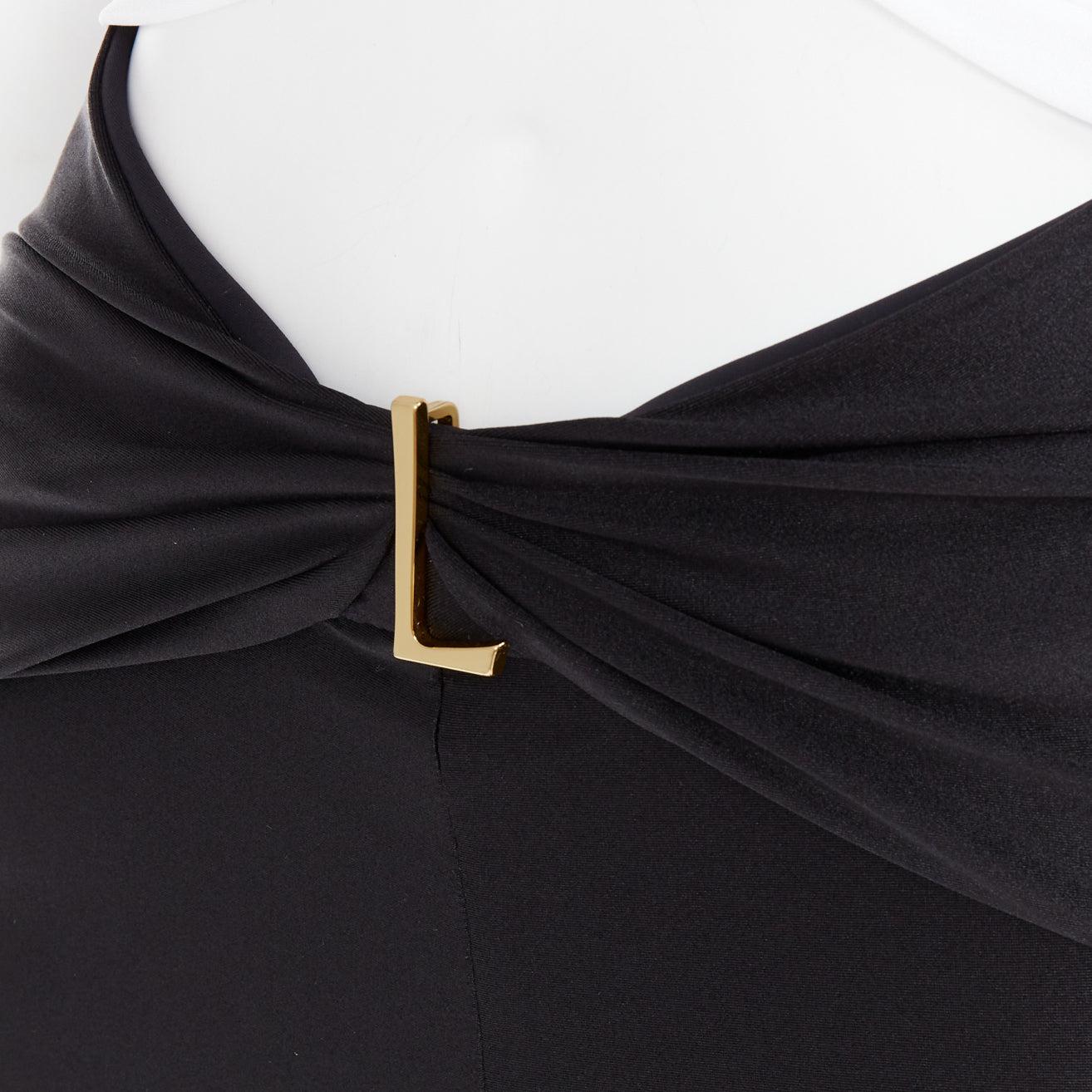 SAINT LAURENT 2022 Runway cutout bandeau red black YSL logo catsuit Sz.2 M en venta 3