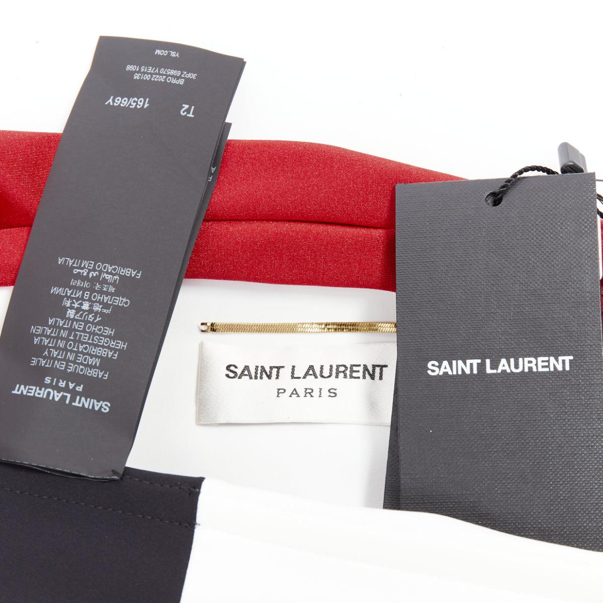SAINT LAURENT 2022 Runway cutout bandeau red black YSL logo catsuit Sz.2 M en venta 4