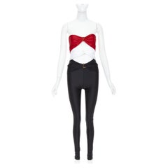 SAINT LAURENT 2022 Runway cutout bandeau red black YSL logo catsuit Sz.2 M
