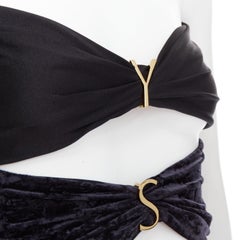 SAINT LAURENT 2022 Runway Cutout Velvet black YSL logo catsuit Sz.2 S