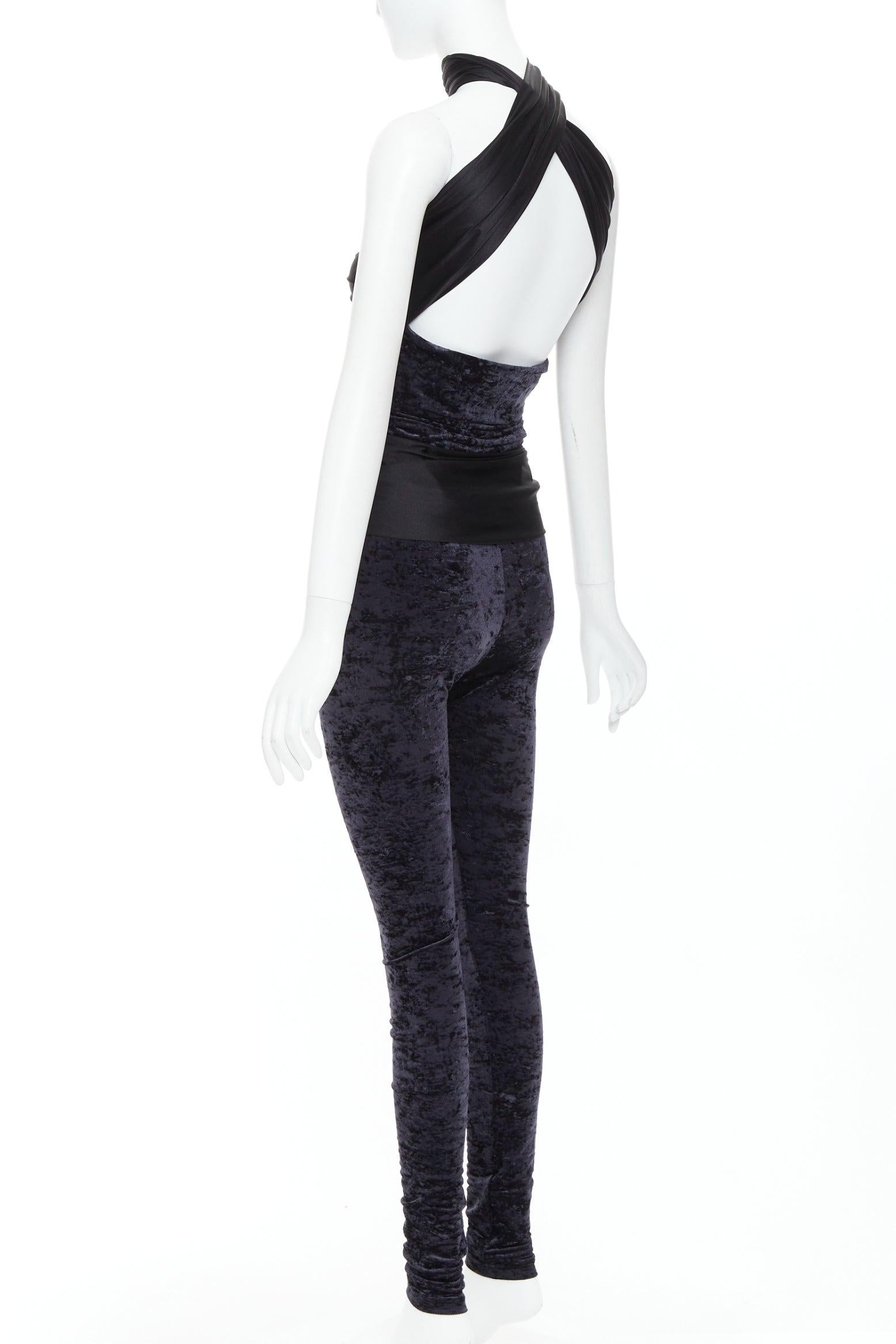 SAINT LAURENT 2022 Runway Cutout Velvet black YSL logo catsuit Sz.2 S 1