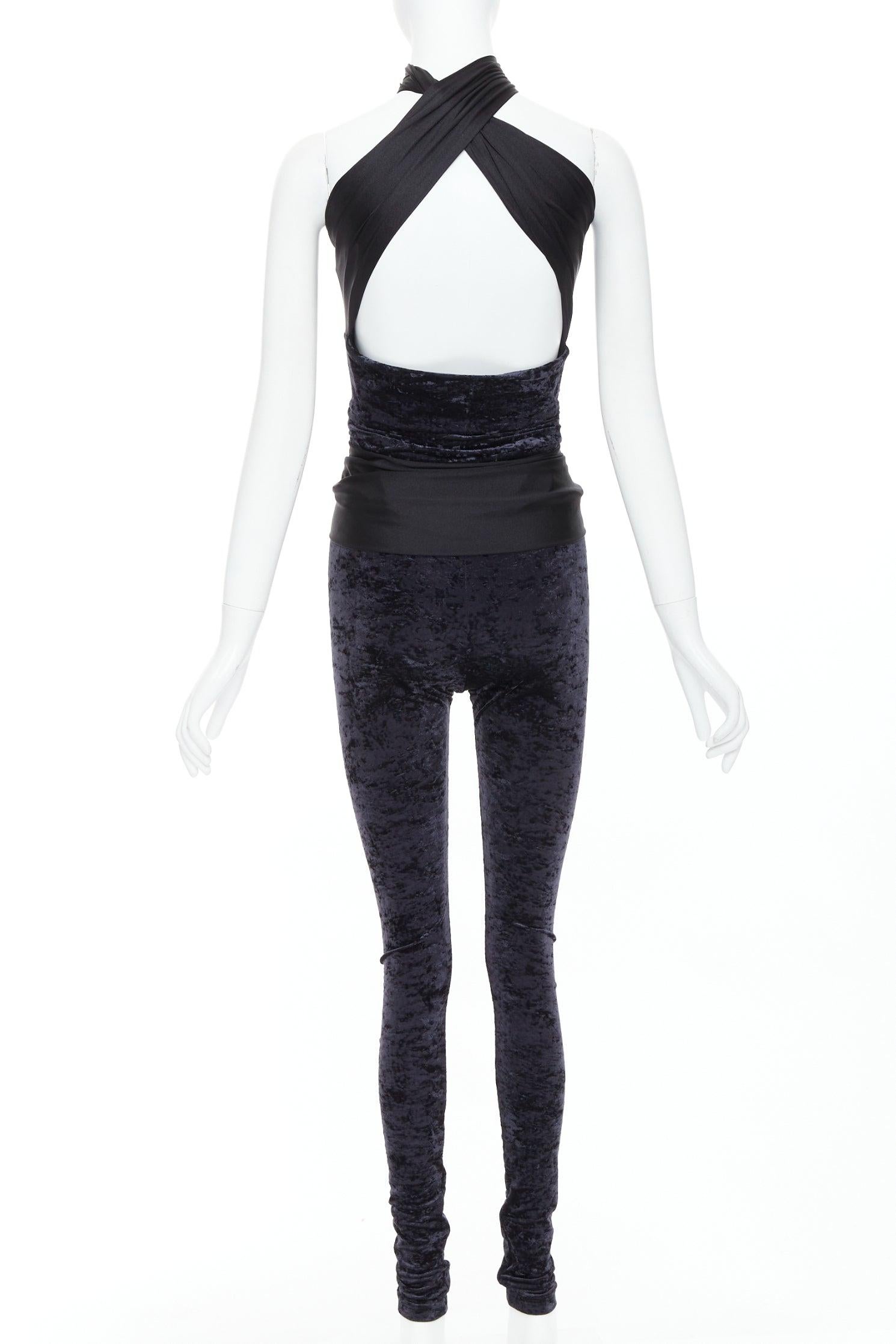 SAINT LAURENT 2022 Runway Cutout Velvet black YSL logo catsuit Sz.2 S 2