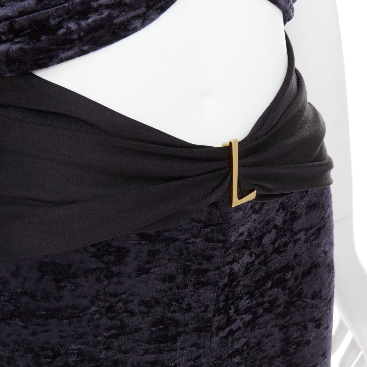 SAINT LAURENT 2022 Runway Cutout Velvet black YSL logo catsuit Sz.2 S 3