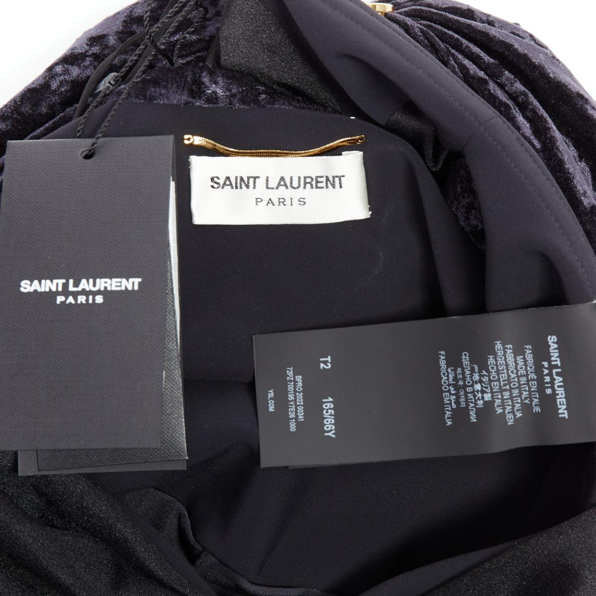SAINT LAURENT 2022 Runway Cutout Velvet black YSL logo catsuit Sz.2 S 4