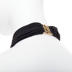SAINT LAURENT 2022 Runway gold metal brooch halter cutout jumpsuit Sz. 1 XS