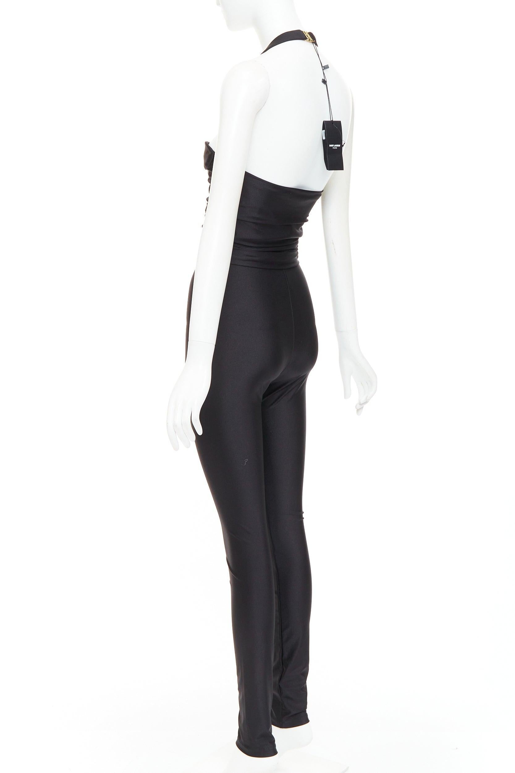 SAINT LAURENT 2022 Runway halter sweetheart ruched bodice catsuit bodysuit Sz 2 en venta 2