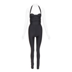 SAINT LAURENT 2022 Runway halter sweetheart ruched bodice catsuit bodysuit Sz 2