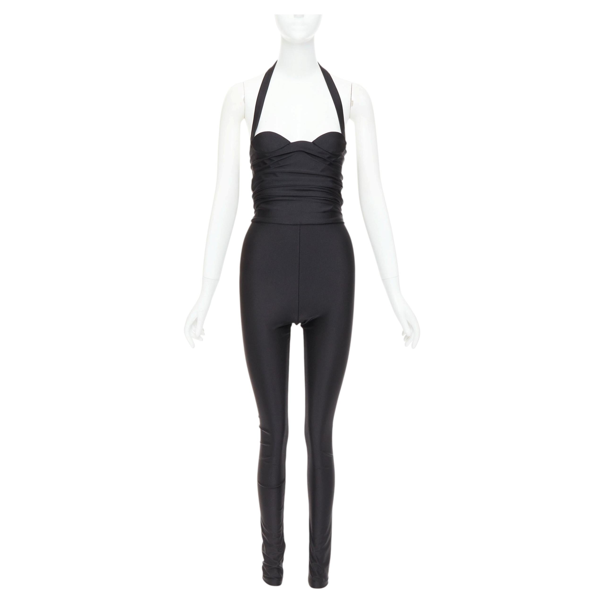 Pre-owned Saint Laurent 2022 Runway Halter Sweetheart Ruched Bodice Catsuit Bodysuit Sz2 M In Black
