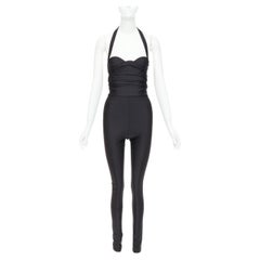 SAINT LAURENT 2022 Runway halter sweetheart ruched bodice catsuit bodysuit Sz2 M
