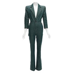 SAINT LAURENT 2022 Runway Look 39 denim pocketed power shoulder jumpsuit FR34 XS