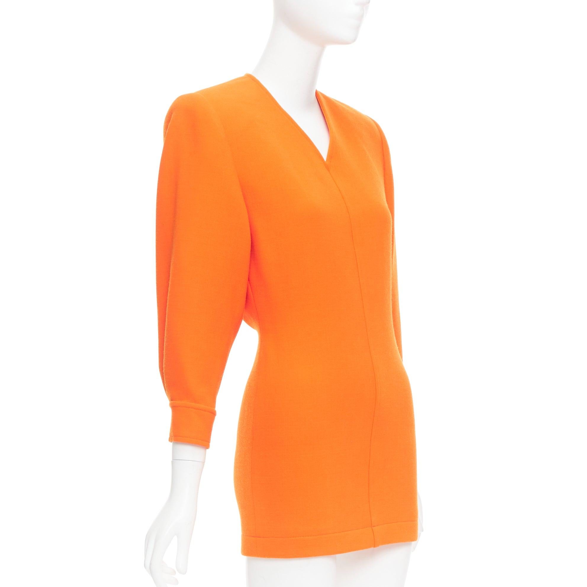 Orange SAINT LAURENT 2022 Runway orange wool grain de poudre power shoulder mini dress For Sale