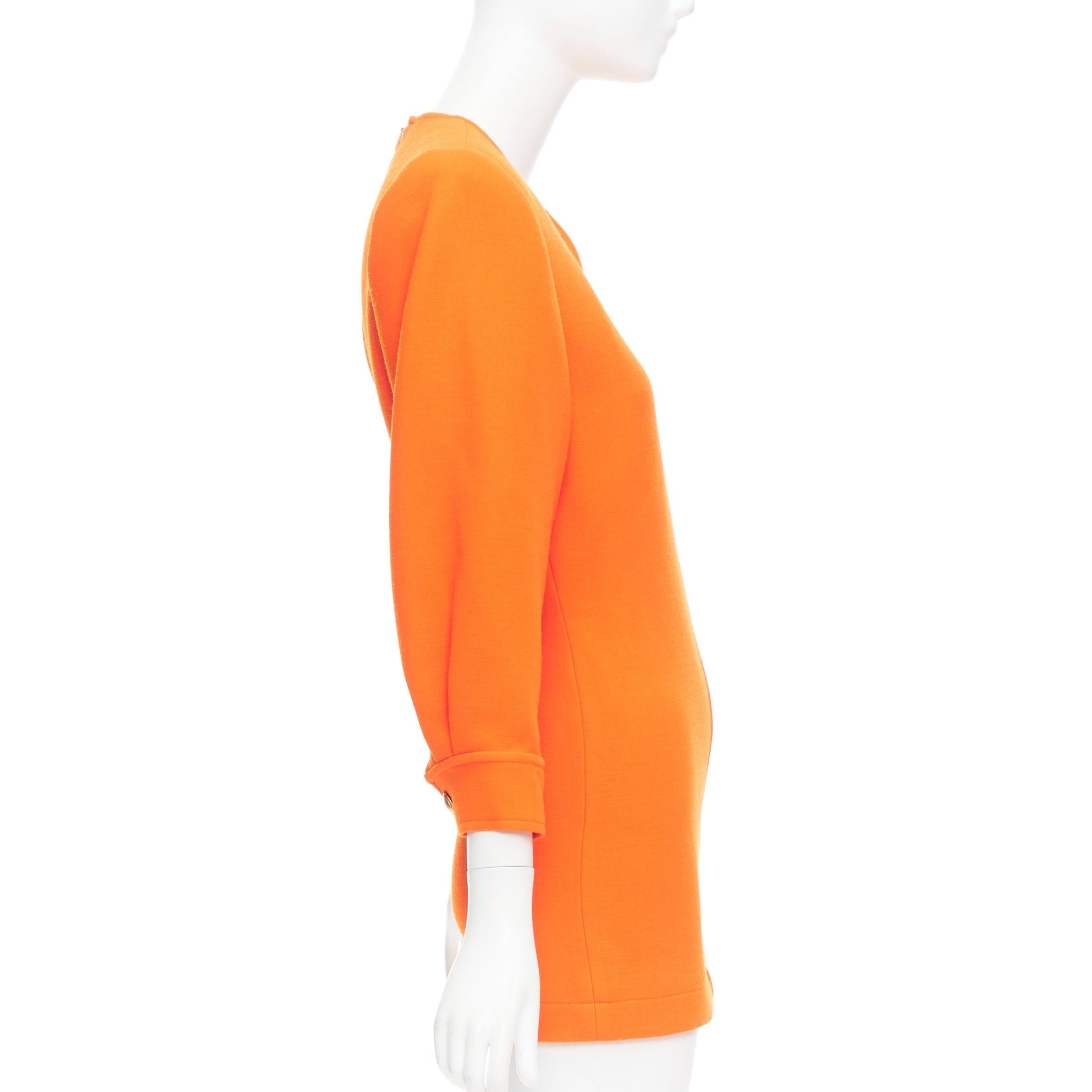 Women's SAINT LAURENT 2022 Runway orange wool grain de poudre power shoulder mini dress For Sale