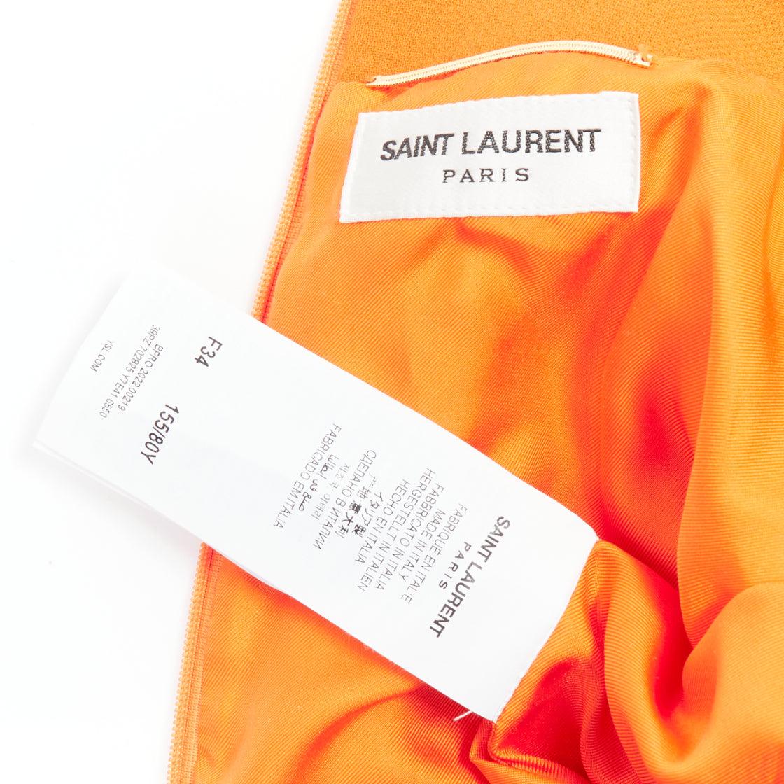 SAINT LAURENT 2022 Runway orange wool grain de poudre power shoulder mini dress For Sale 4