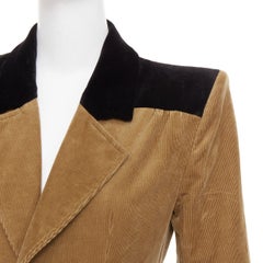 SAINT LAURENT 2022 Runway peak lapel brown cotton corduroy black jumpsuit FR34