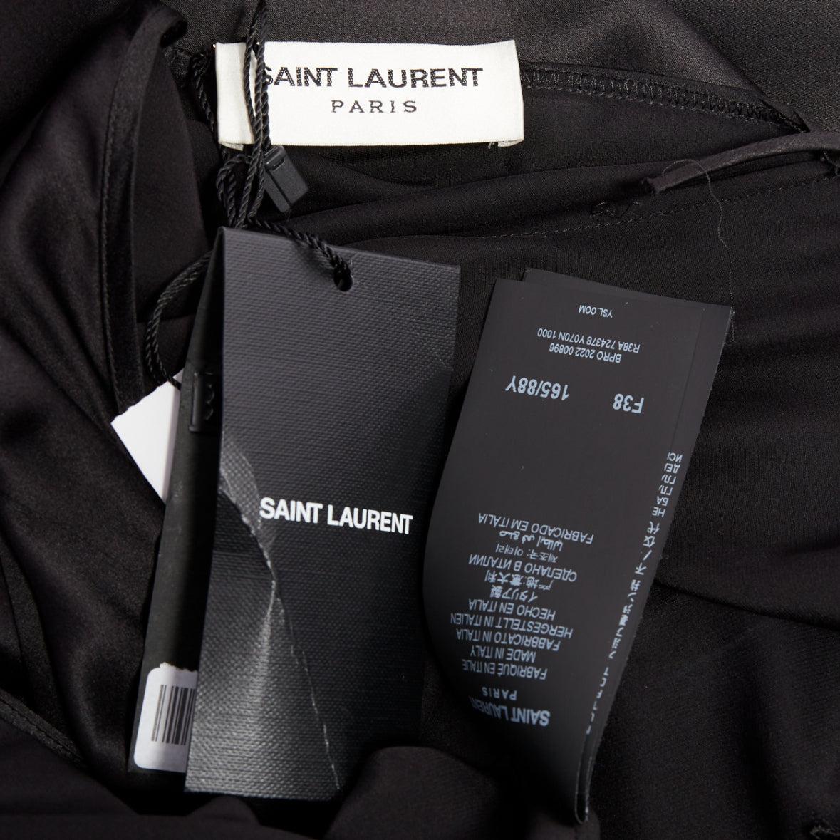 SAINT LAURENT 2022 Runway plunge neck dipped back high slit slip gown FR38 M en vente 6