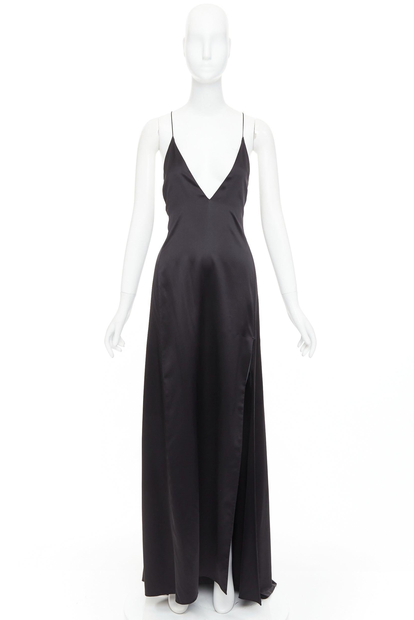 SAINT LAURENT 2022 Runway plunge neck dipped back high slit slip gown FR38 M en vente 7