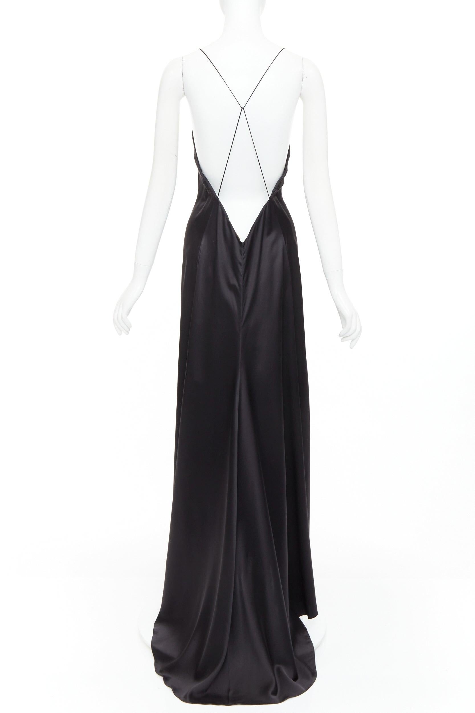 SAINT LAURENT 2022 Runway plunge neck dipped back high slit slip gown FR38 M en vente 1
