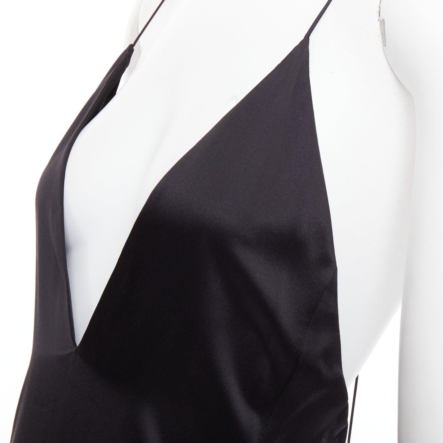 SAINT LAURENT 2022 Runway plunge neck dipped back high slit slip gown FR38 M en vente 4