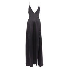 SAINT LAURENT 2022 Runway plunge neck dipped back high slit slip gown FR38 M