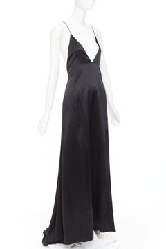 SAINT LAURENT 2022 Runway plunge neck dipped back high slit slip gown FR40 M