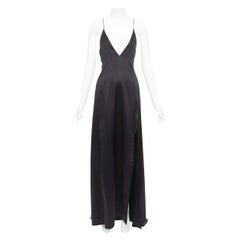 SAINT LAURENT 2022 Runway plunge neck dipped back high slit slip gown FR40 M