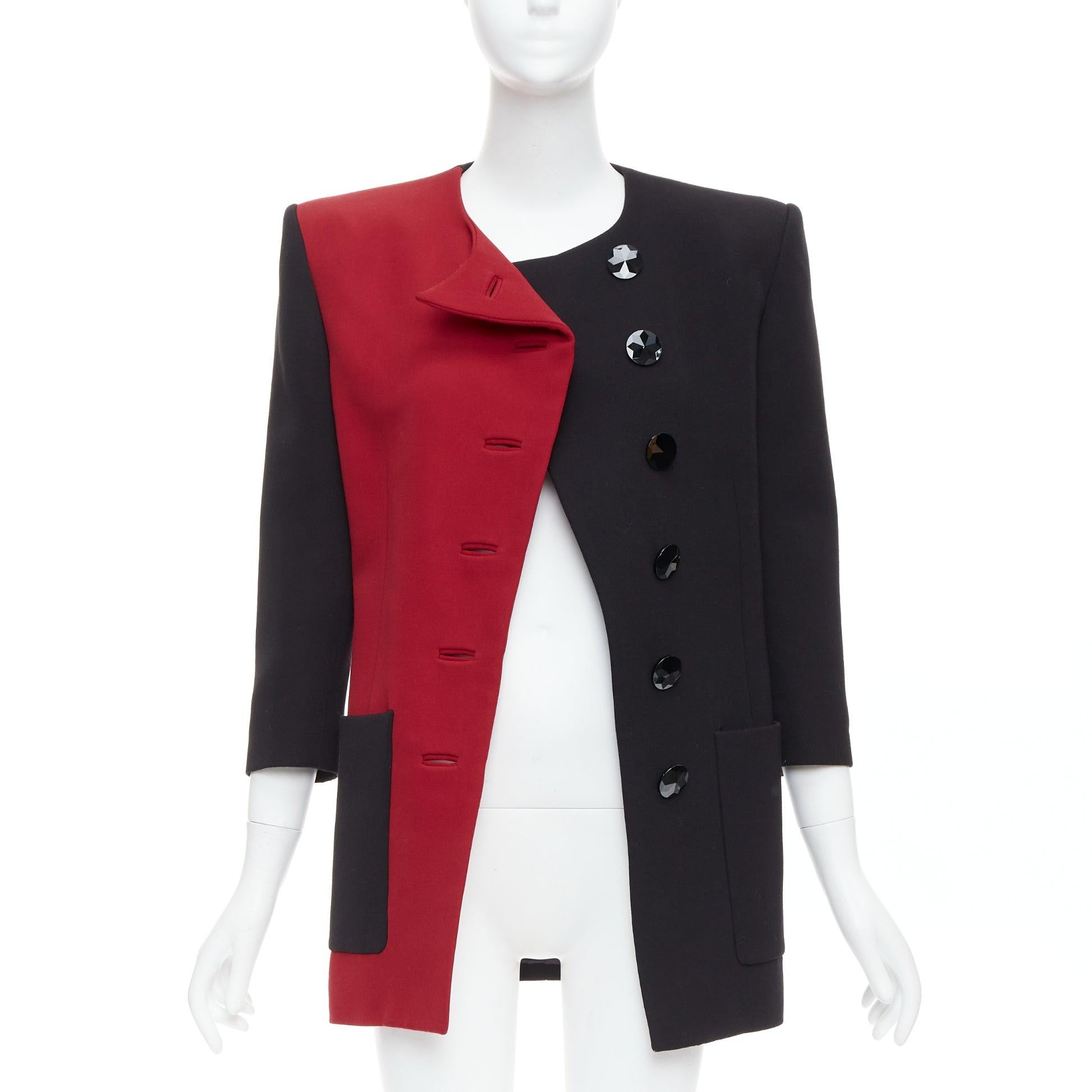 Rosso SAINT LAURENT 2022 Runway red black wool bicolor power blazer minidress FR36 S in vendita