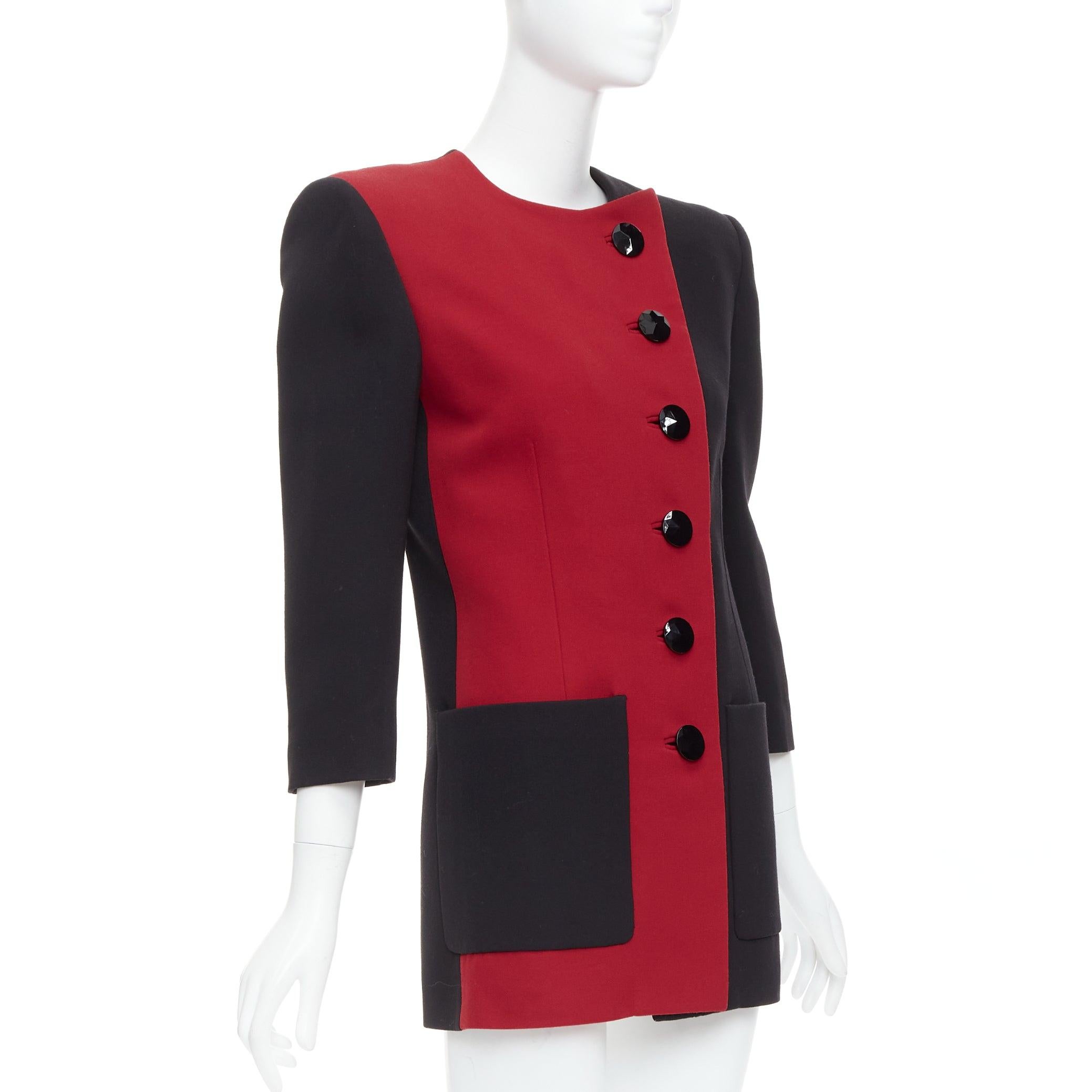Women's SAINT LAURENT 2022 Runway red black wool bicolor power blazer minidress FR36 S