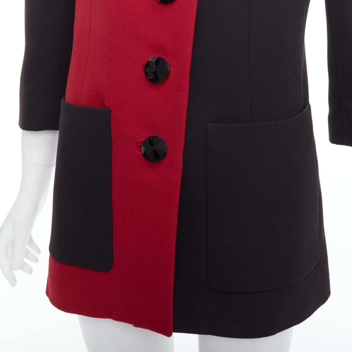 SAINT LAURENT 2022 Runway red black wool bicolor power blazer minidress FR36 S in vendita 4