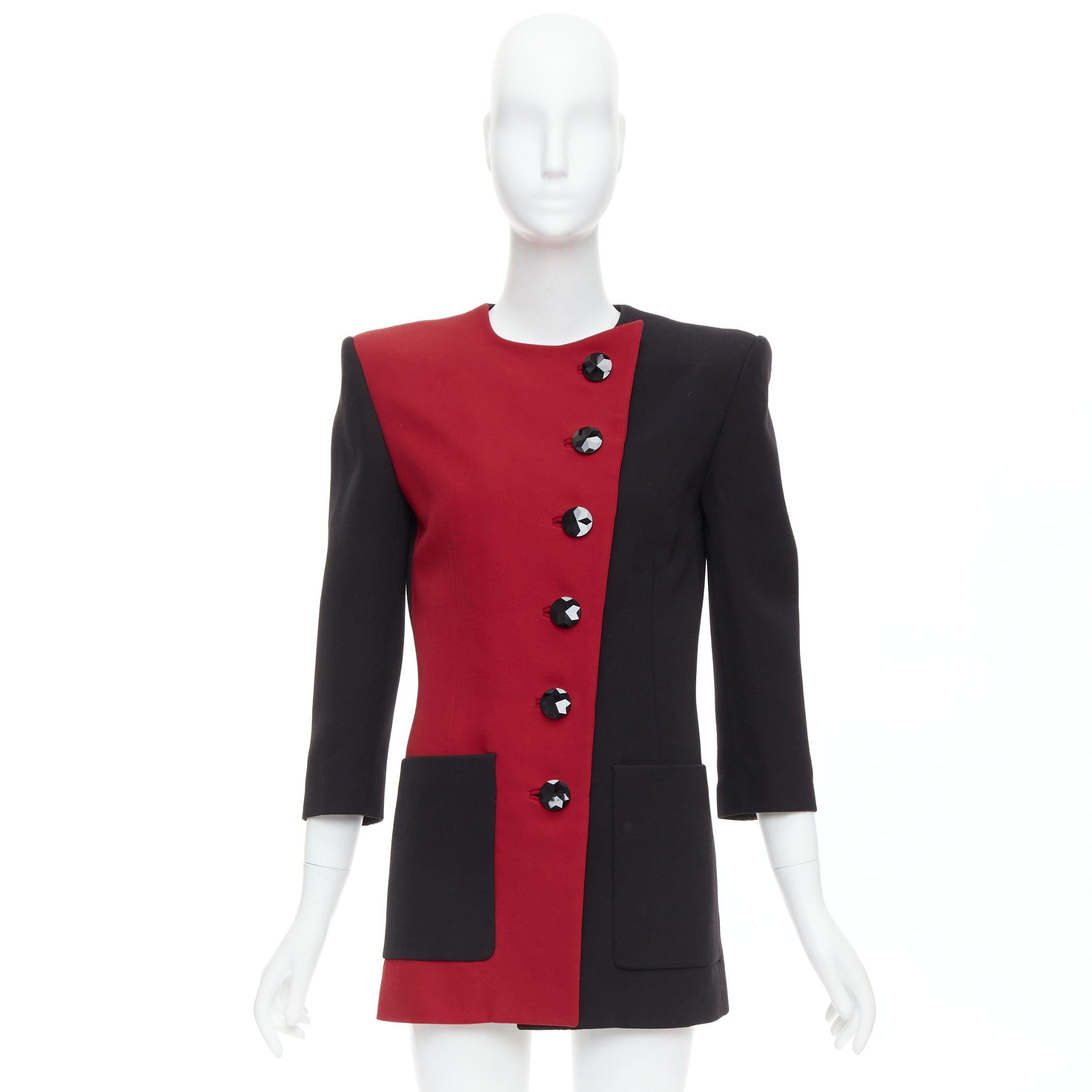 SAINT LAURENT 2022 Runway red black wool bicolor power blazer minidress FR36 S in vendita 5