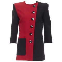 SAINT LAURENT 2022 Runway rot schwarz Wolle bicolor Power Blazer Minikleid FR36 S