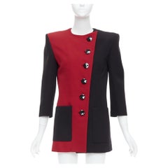 SAINT LAURENT 2022 Runway red black wool bicolor power blazer minidress FR36 S