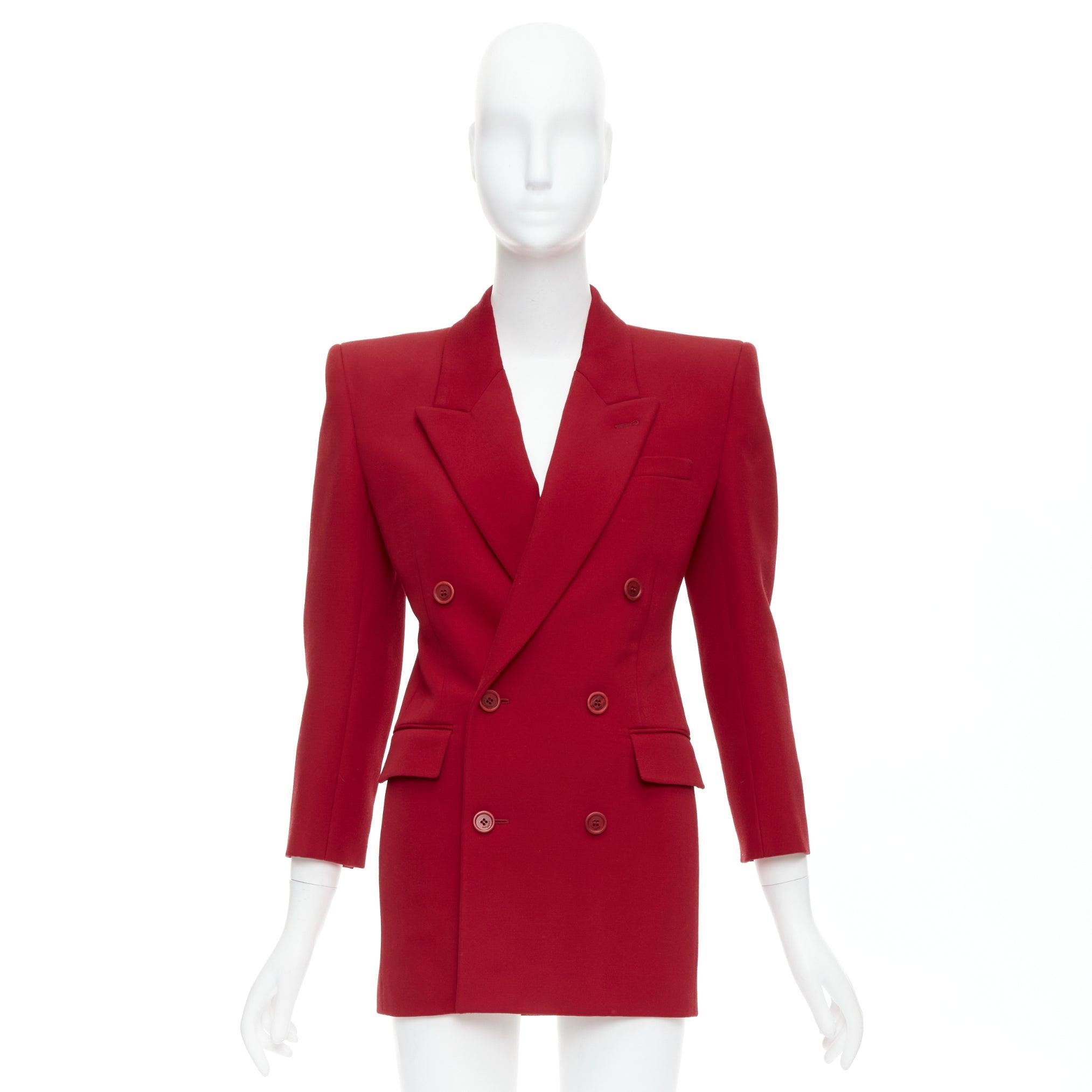 SAINT LAURENT 2022 Runway veste blazer à épaulettes en laine rouge FR34 XS en vente 6