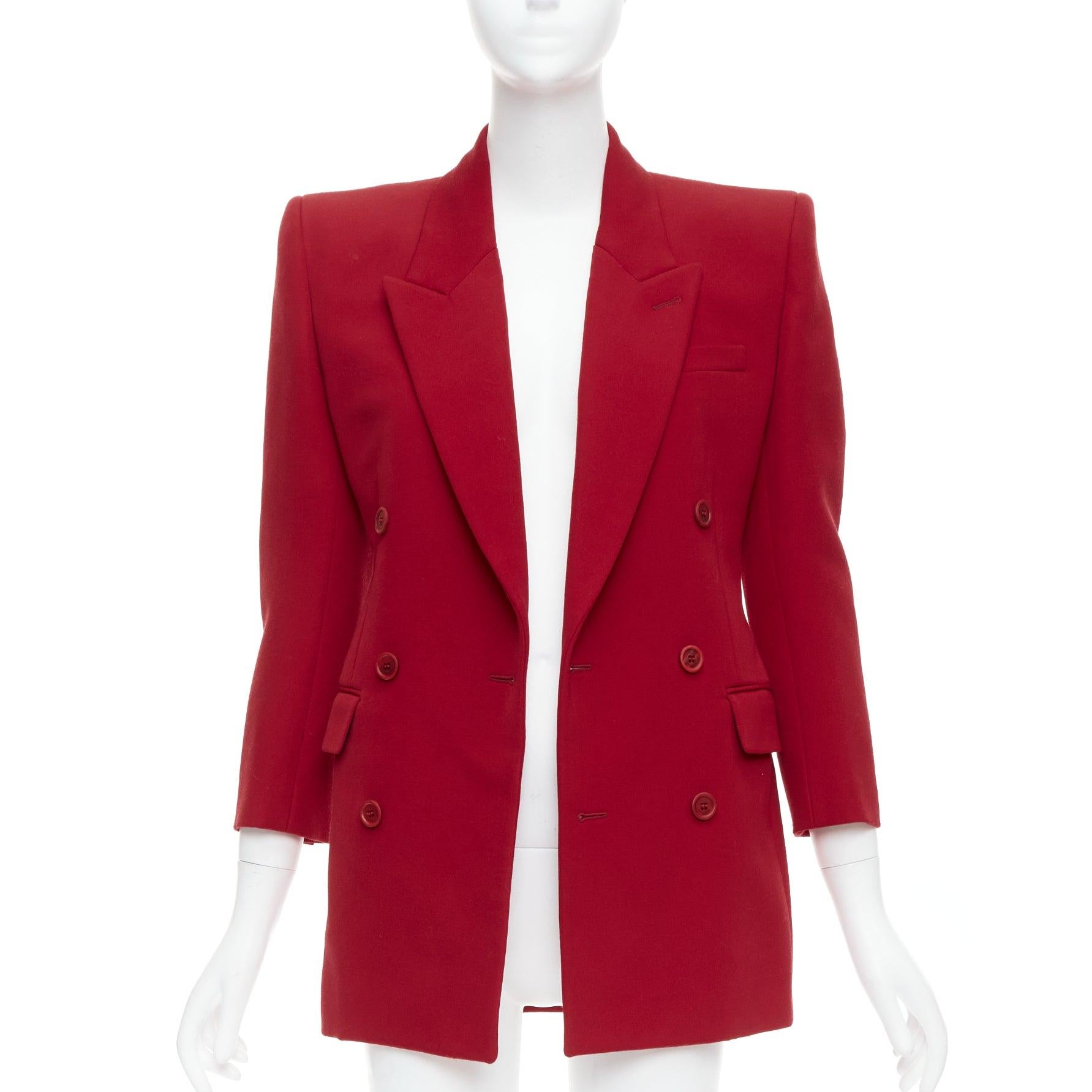 Rouge SAINT LAURENT 2022 Runway veste blazer à épaulettes en laine rouge FR34 XS en vente