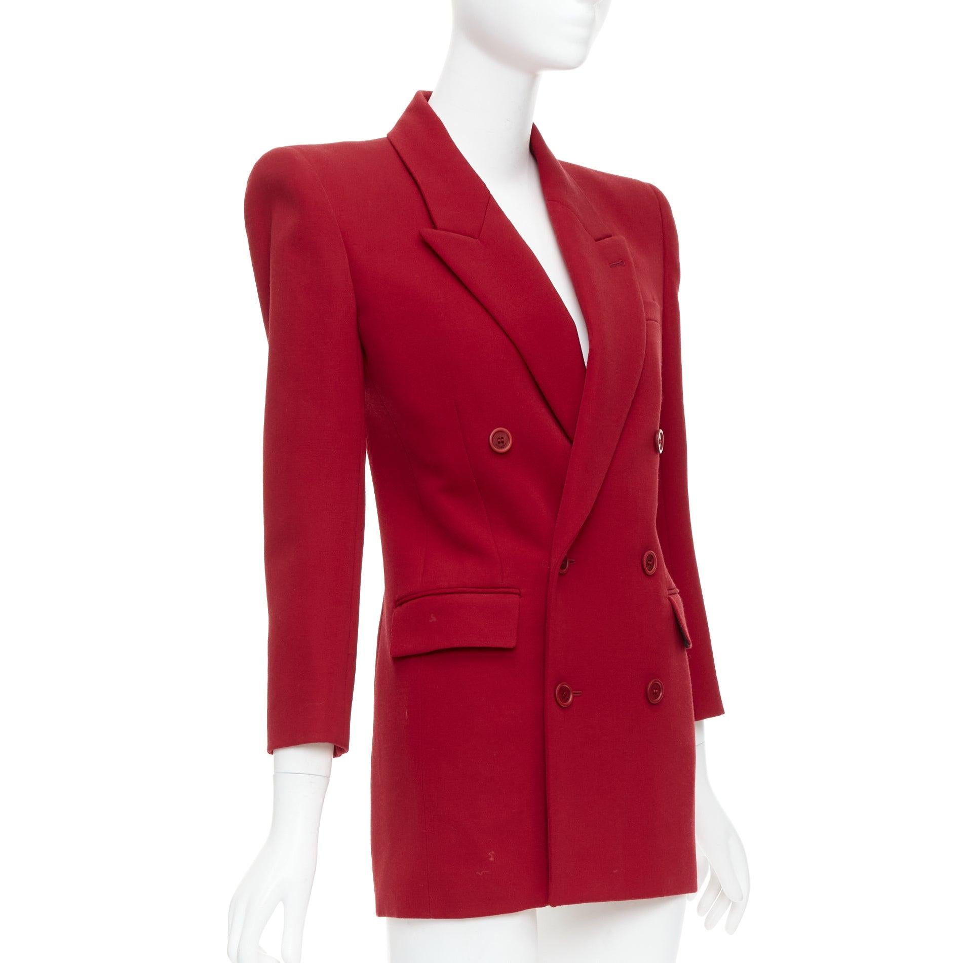 SAINT LAURENT 2022 Runway veste blazer à épaulettes en laine rouge FR34 XS Pour femmes en vente